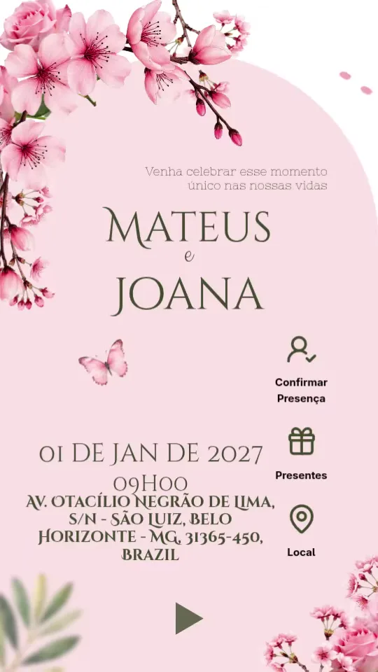 Convite de casamento romântico